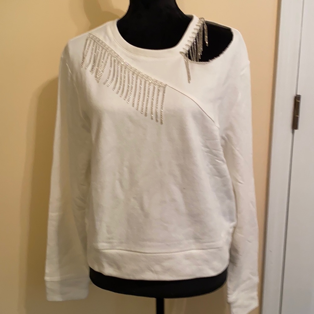 Inc New Women Rhinestone Cut Shoulder Sweatshirt